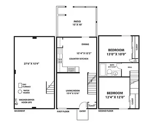 Floor plan 2 Bedroom 1 Bathroom Townhome Finished Basement Re