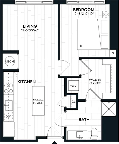 Floor plan 1 Bed/1 Bath-1A1 ANSI