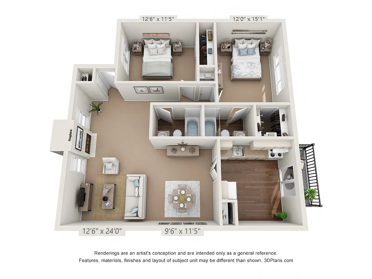 Floor plan 2 Bedroom, 2 Bath A