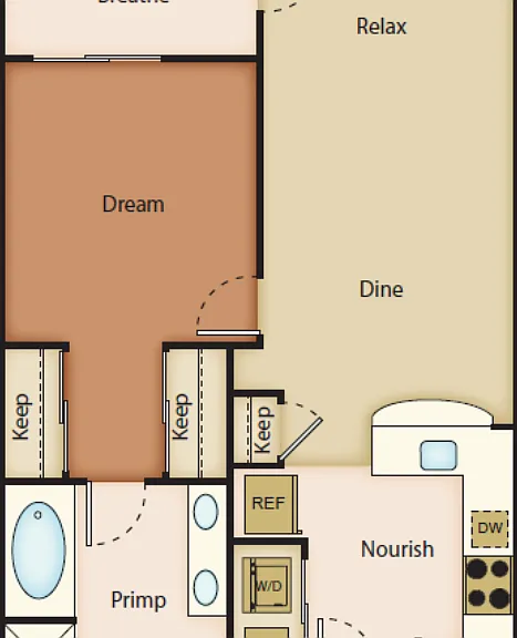 1 Bedroom 1 Bathroom Floorplan Diagram