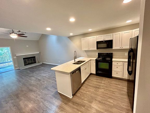 Kitchen view from washer & dryer area
Wood burning fireplace