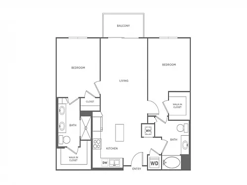 Floor plan Two Bedroom Two Bath (1062 SF)
