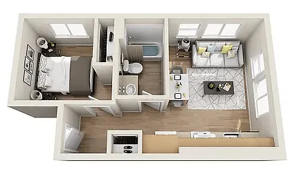 Floor plan Open 1 Bedroom - 60% AMI
