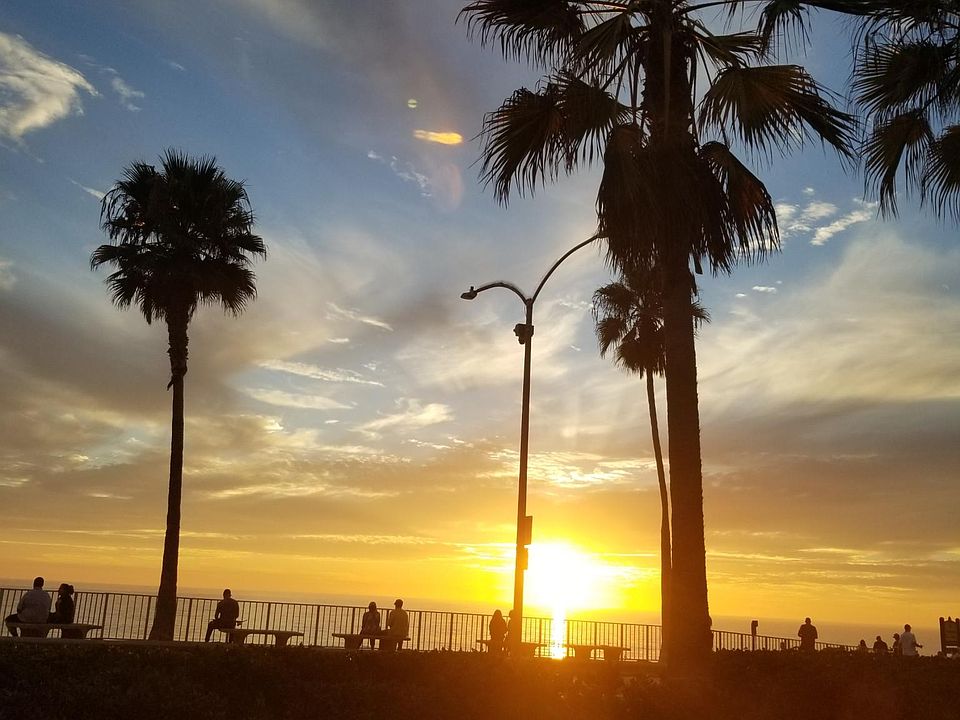 Sunset at Carlsbad State Beach from Carlsbad Blvd. View is from Dini's Restaurant.