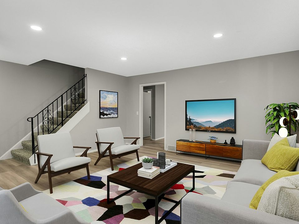 Virtually staged to illustrate living room layout and furniture placement