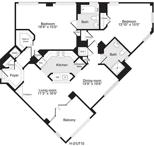 Floor plan 2 Bedrooms AA