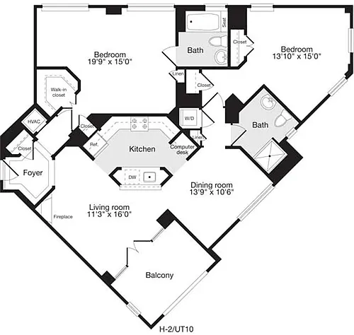Floor plan 2 Bedrooms AA