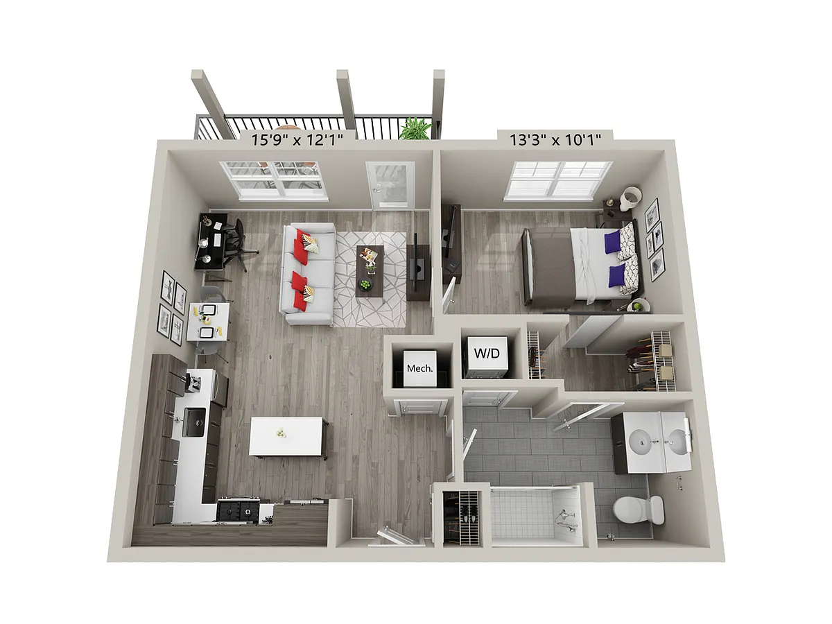 Floor plan 1 Bed/1 Bath-B2