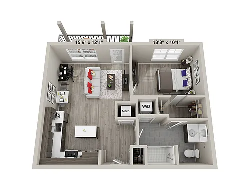 Floor plan 1 Bed/1 Bath-B2