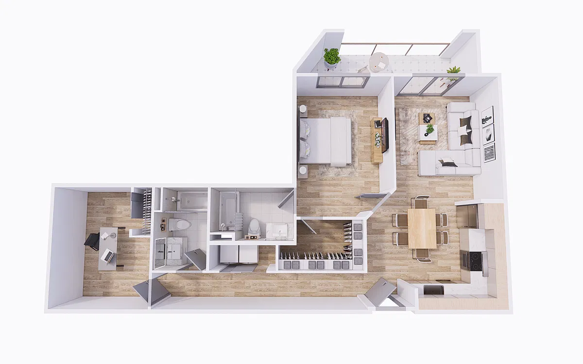 Floor plan 1 Bedroom with Bonus Room