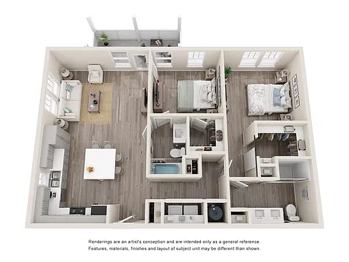 Floor plan 2 Bed Oak Large - Convertible ADA