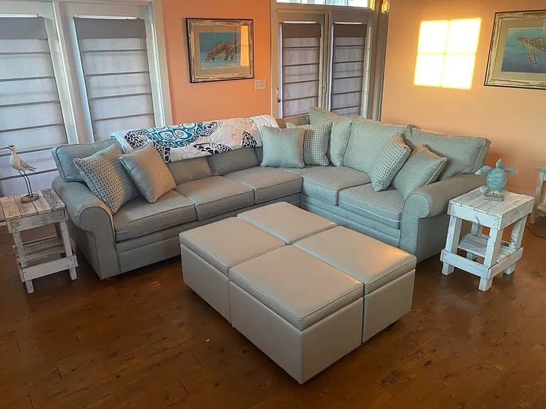 New couch in open floor plan living room