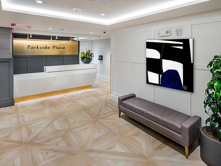 Elegant 24/7 concierge area and lobby entrance at Parkside Place, apartments in Cambridge, MA