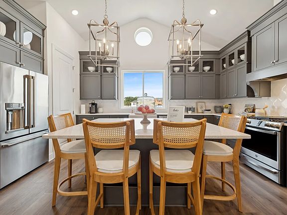 Kitchen with glass upper cabinets