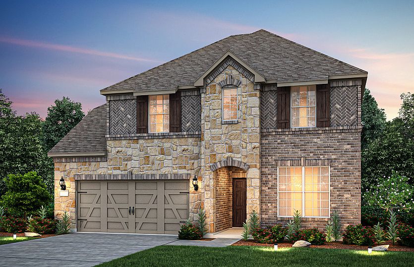 The Lexington, a two-story home with 2-car garage, shown as Home Exterior D