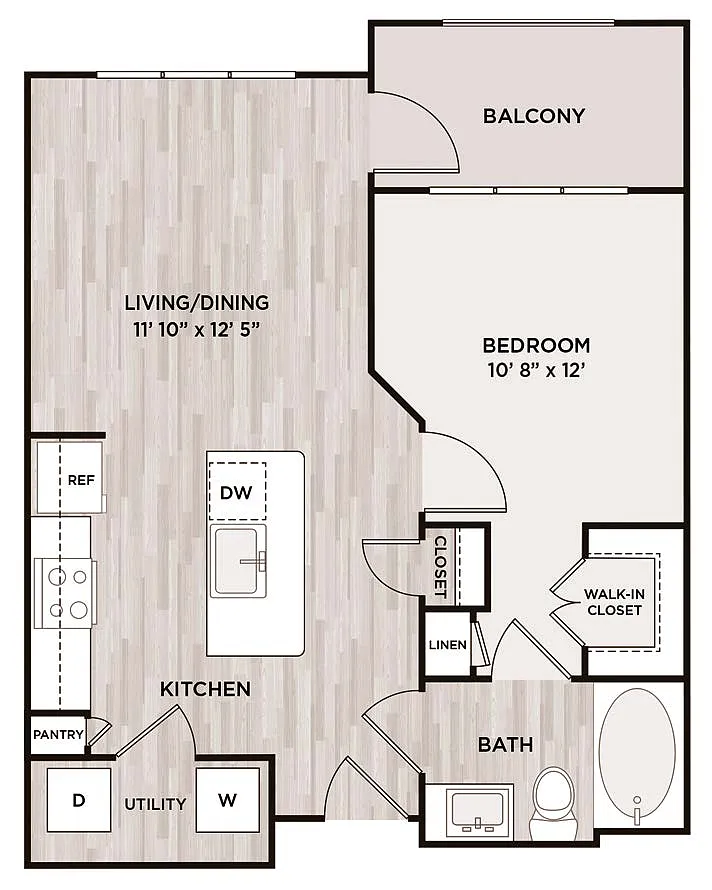 Floor plan 1BR 1BA (626 SF)