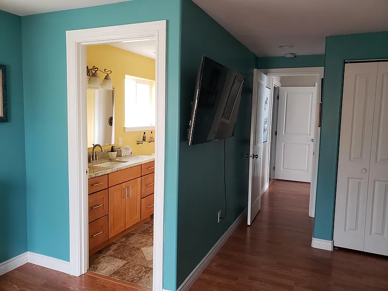 Master bedroom bathroom and hallway.
