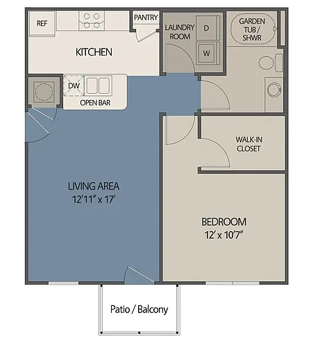 Floor plan 1Bed/1Ba Mdl Main Fl