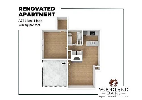 Floor plan 1 Bedroom 1 Bathroom (A7)