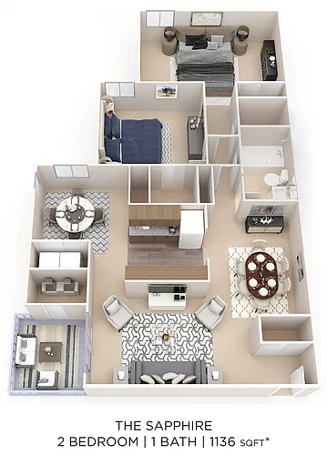 Floor plan Two Bedroom - 1,136 sqft