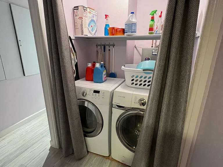 Newer, large capacity efficient washer and dryer.