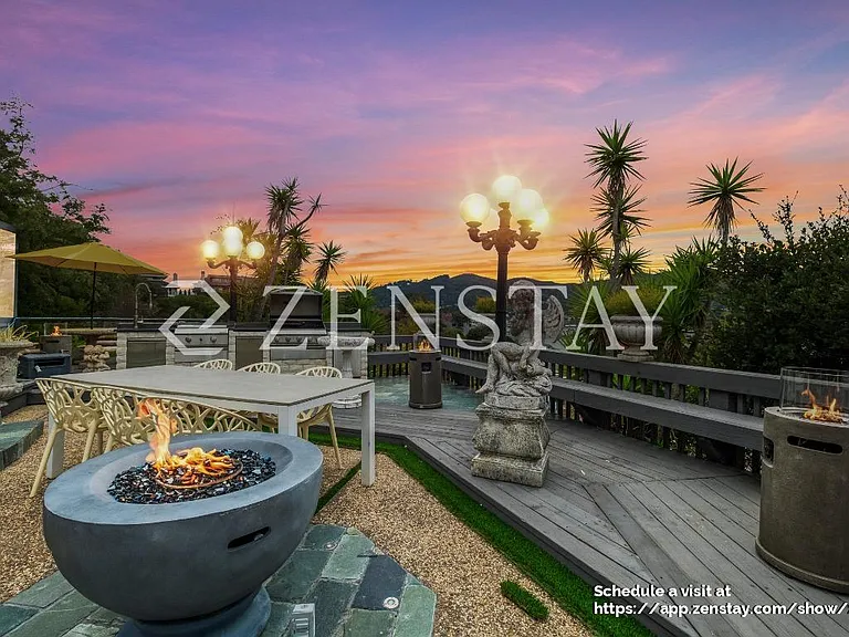 Back yard with fountains and small unheated pool