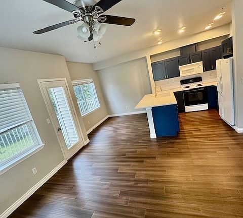 Kitchen, dining, living space