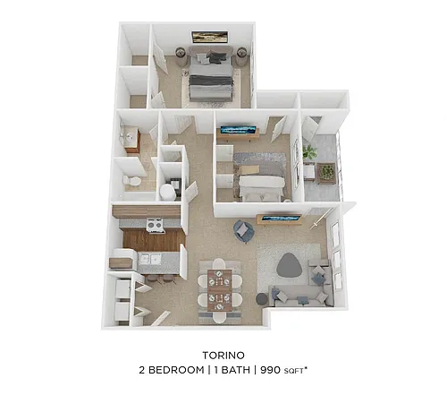 Floor plan Two Bedroom-990sqft