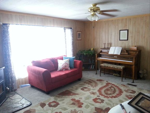 front room with pellet stove
