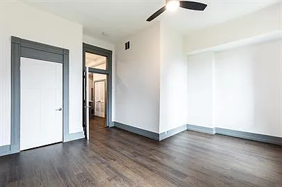 Ceiling fan in bedroom.
