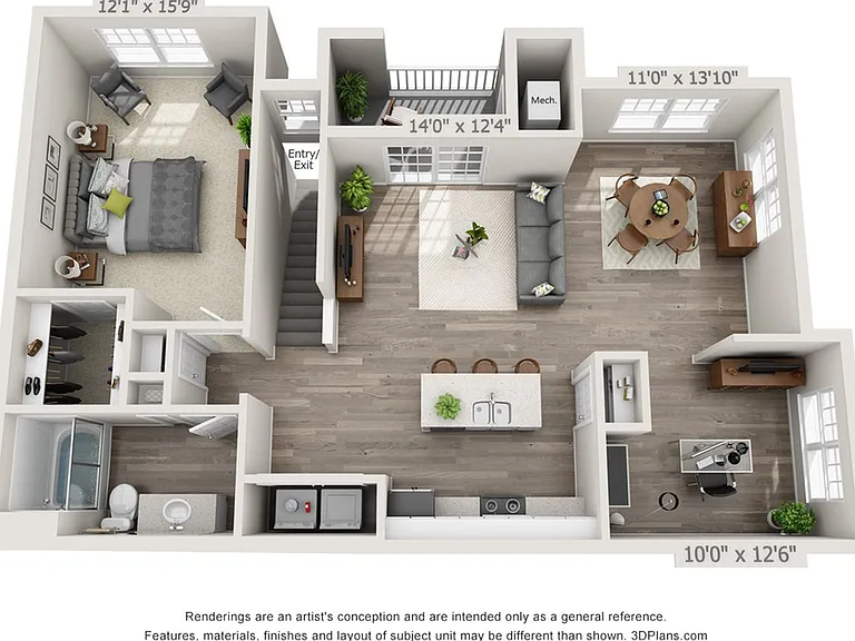 One bedroom with den - 1,002 square feet One bedroom with den - 1,002 square feet