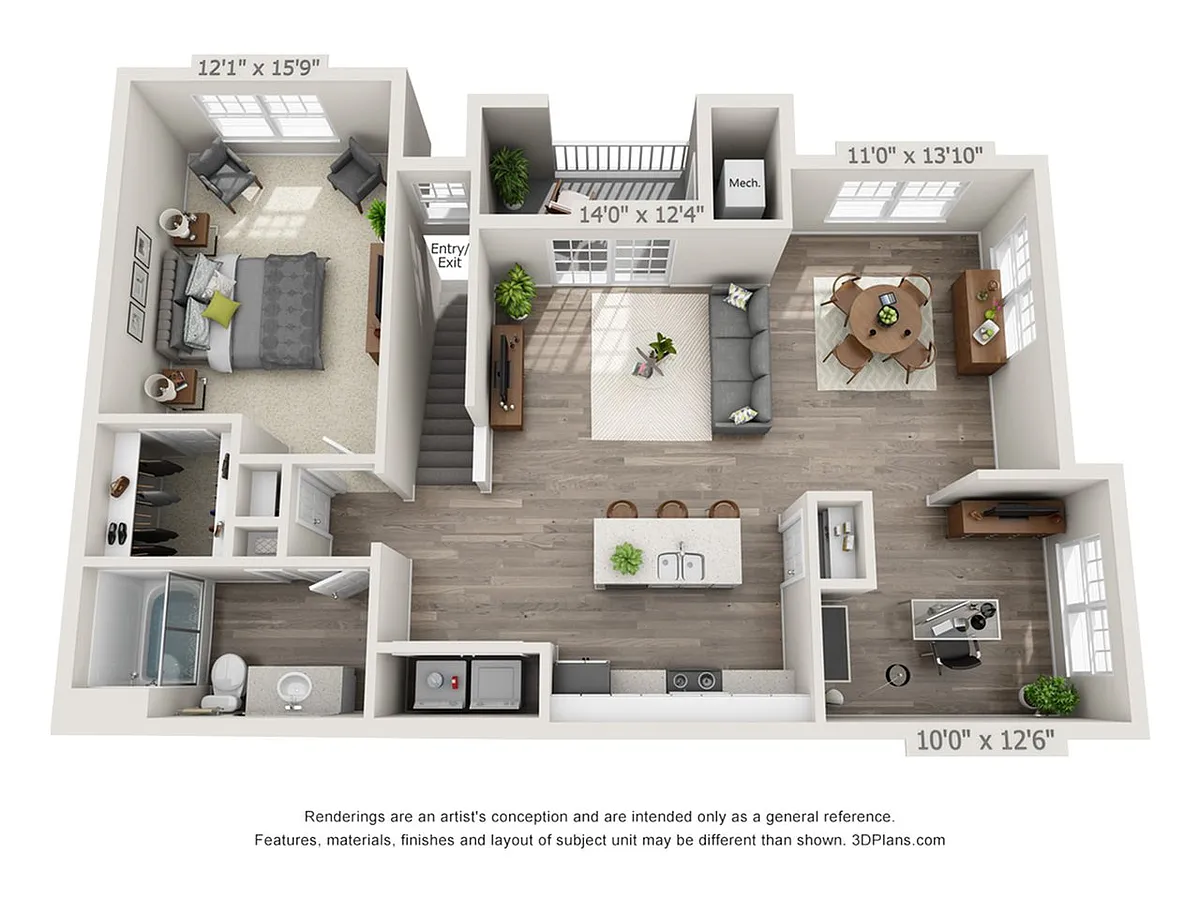 Floor plan 1-Bedroom 1-Bathroom w/ Den | 1,002 sqft