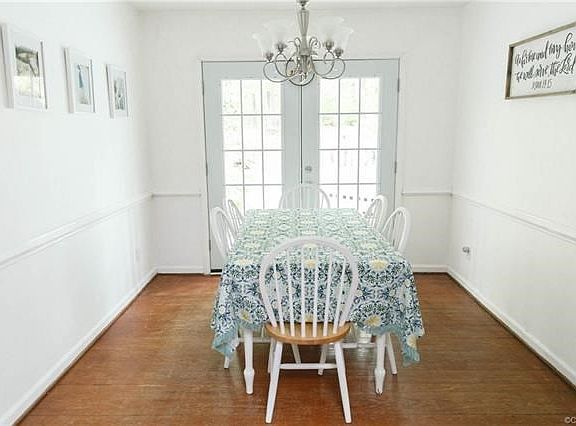 Dining room with new french doors leading to the deck.