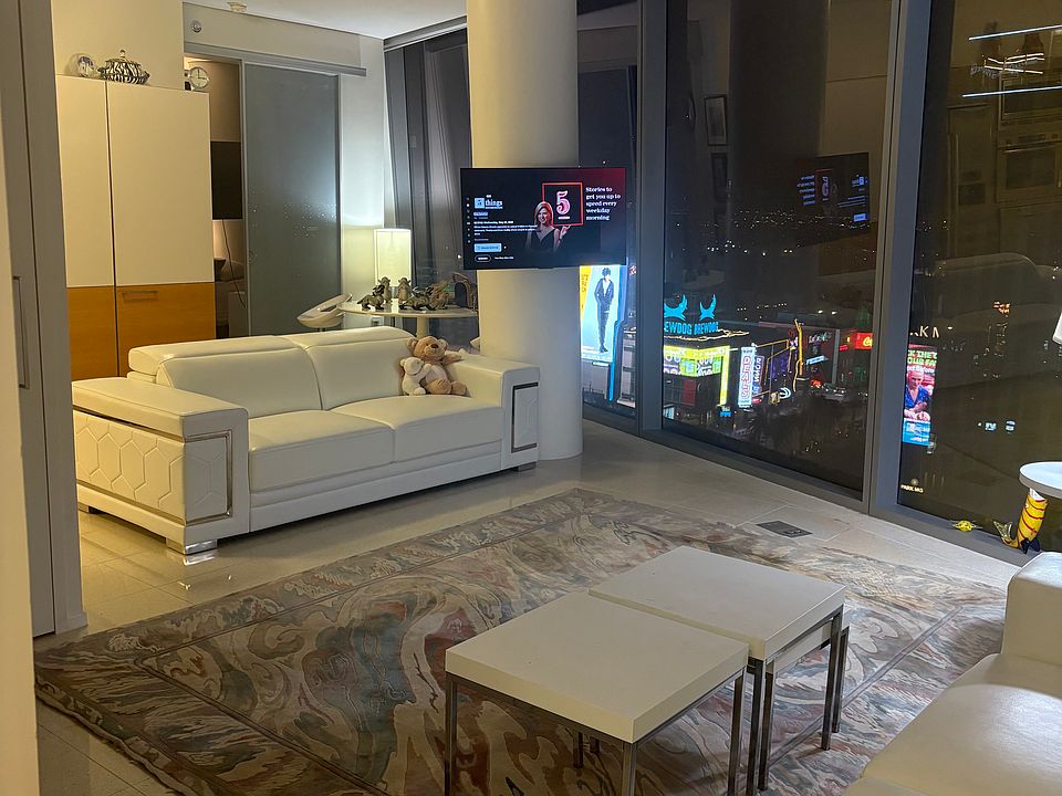Living Room with view of Las Vegas Blvd. at night