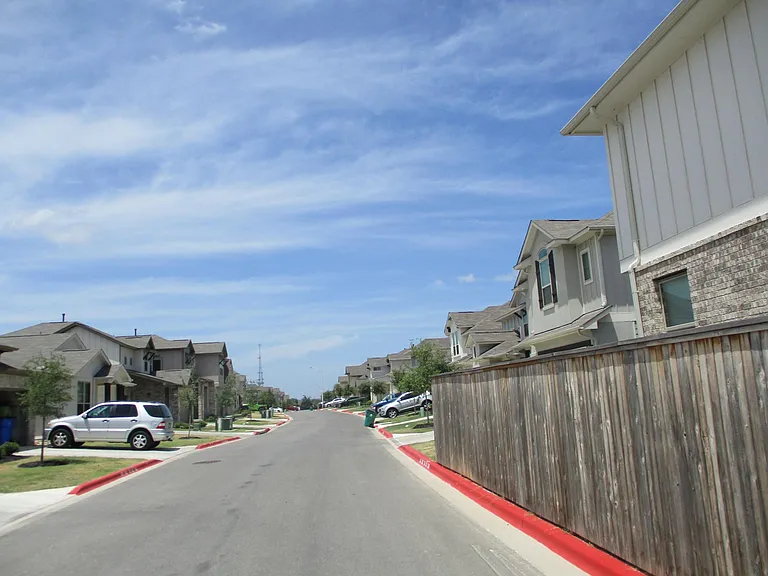 street view, fire lane is painted red, no parking in fire lane.