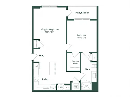 Floor plan 1B | 1 Bed | 1 Bath