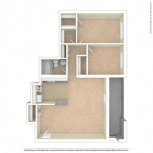 Floor plan TWO BEDROOM (CRNR)