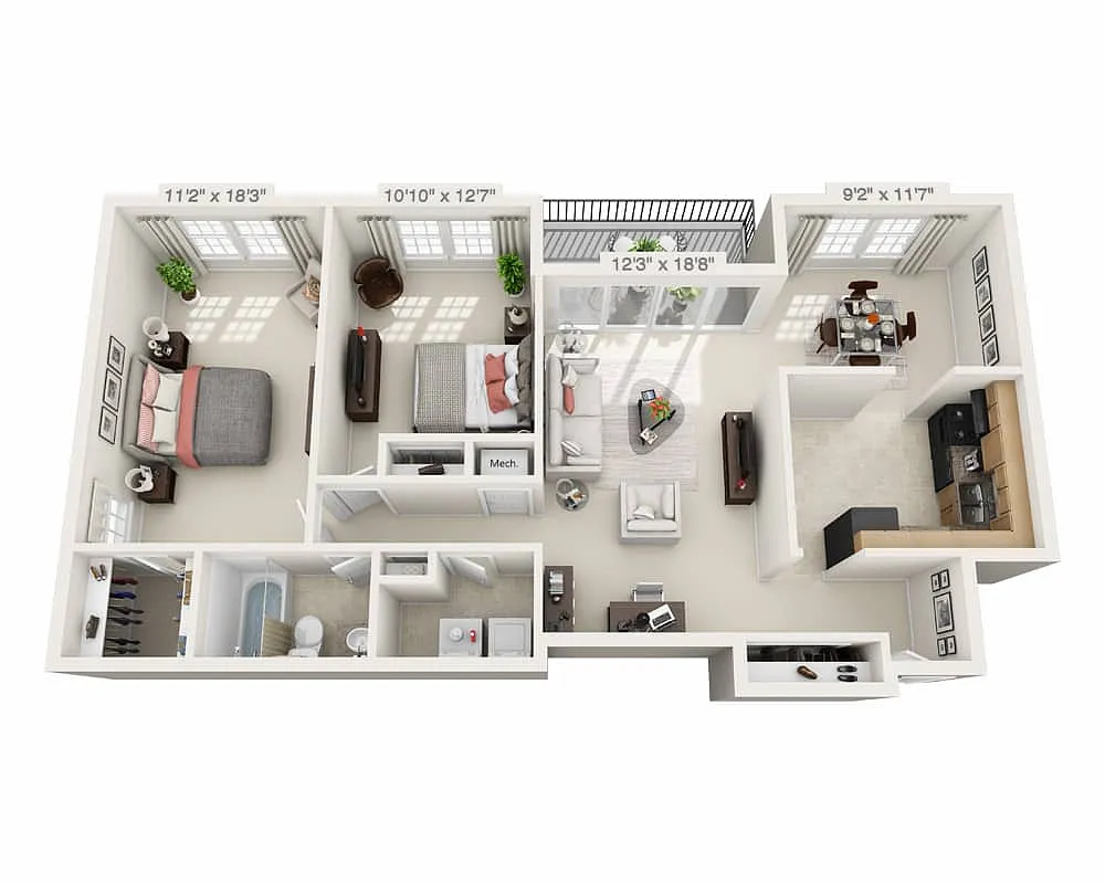 Floor plan Two Bedroom B1A