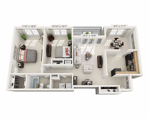 Floor plan Two Bedroom B1A