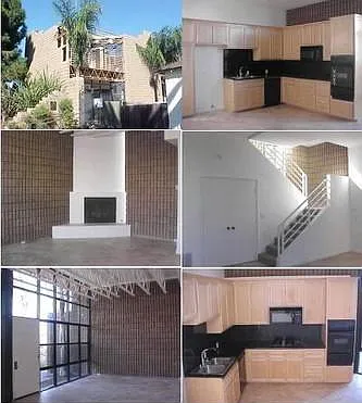 Exterior view , 2 kitchen ,3 living room fireplace ,4 stairs to second level, 5 unique style modern struts on ceilings lots of windows. Kitchen.