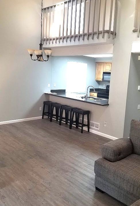 Main Floor with new paint, flooring and lighting.