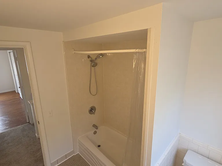 Full bathroom with tub and shower combination.