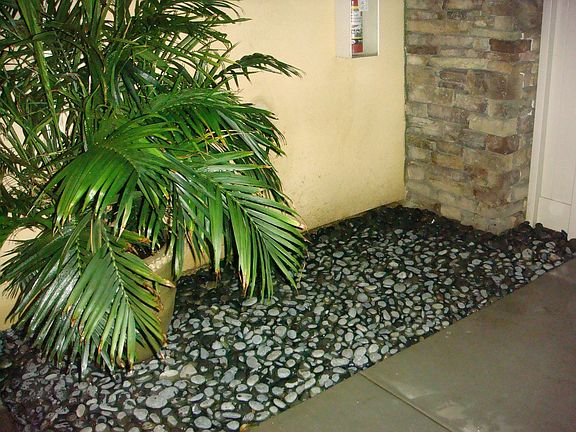 Pebble rocks in courtyard