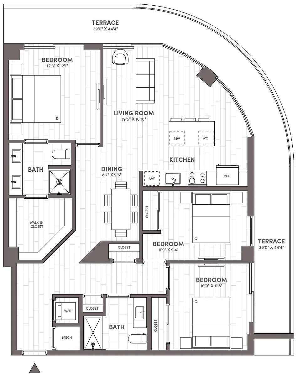 Floor plan 3 Bed-2 Bath-F.1