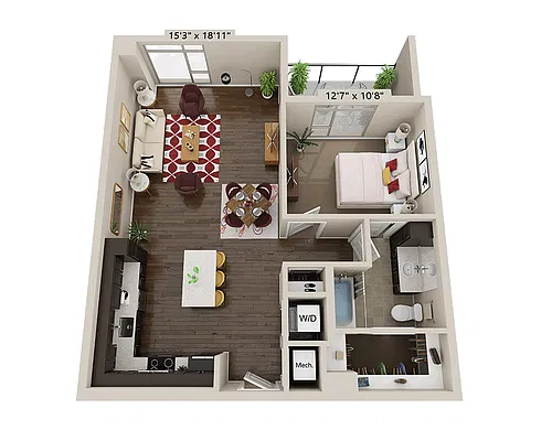 Floor plan One Bedroom A1P