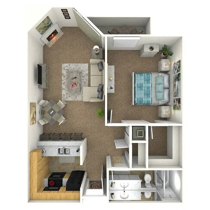 Floor plan 1 Bed 1 Bath with Alcove