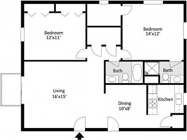 Floor plan Southwinds 2 Bedroom, 2 Bathroom