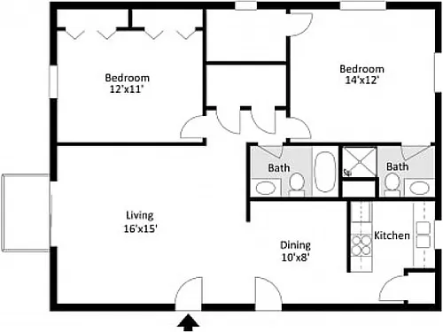 Floor plan Southwinds 2 Bedroom, 2 Bathroom