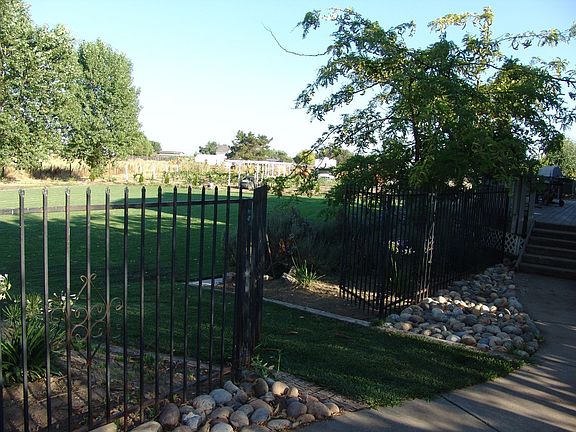 Backyard thru wrough iron gate
