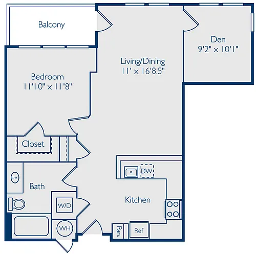Floor plan 1 Bed 1 Bath Den A1BN